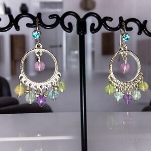 Pastel Multicolored Beaded Hoop Dangle Boho 1.25" Earrings!